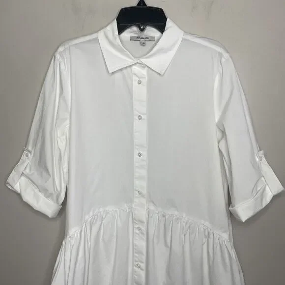 MADEWELL Shirt Dress Women XS Button Front Mini Cotton Poplin Crisp White NS126 - Picture 4 of 13